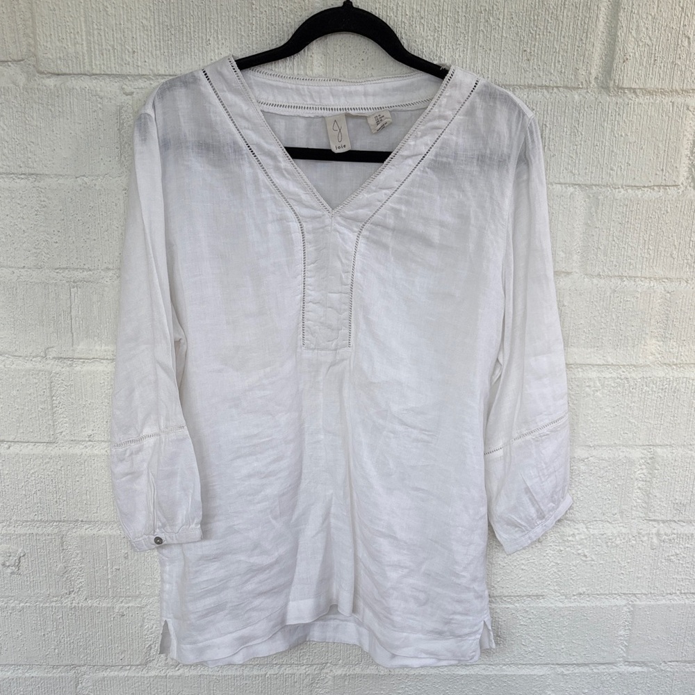 Joie Linen White V-Neck Long Sleeve Blouse sz M